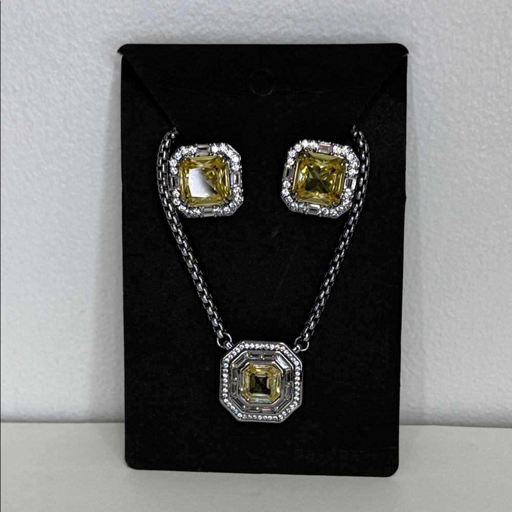Bomb Party Set Lemon CZ on Hematite timeless twilights earrings and necklace
